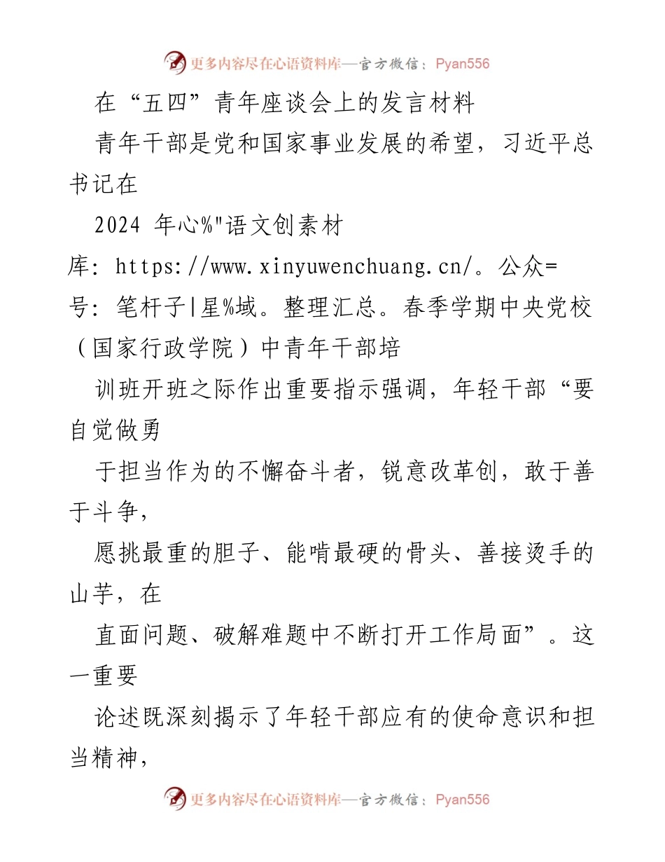 [发言] 青年干部座谈会 - 勇于担当，扎实作为：青年干部的使命与责任.docx_第1页