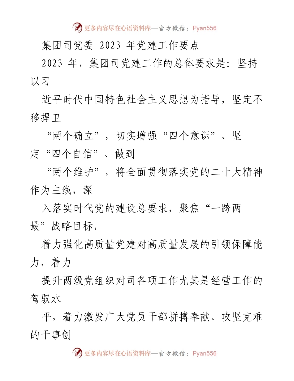 [发言] 集团司党委 - 2023年党建工作要点与实施方案.docx_第1页