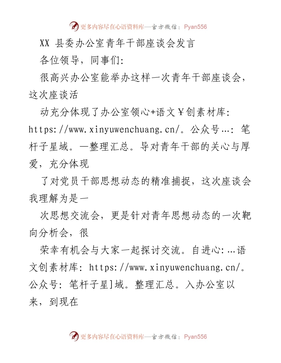 [发言] 青年干部座谈会 - 青年干部的成长与工作感悟_2.docx_第1页