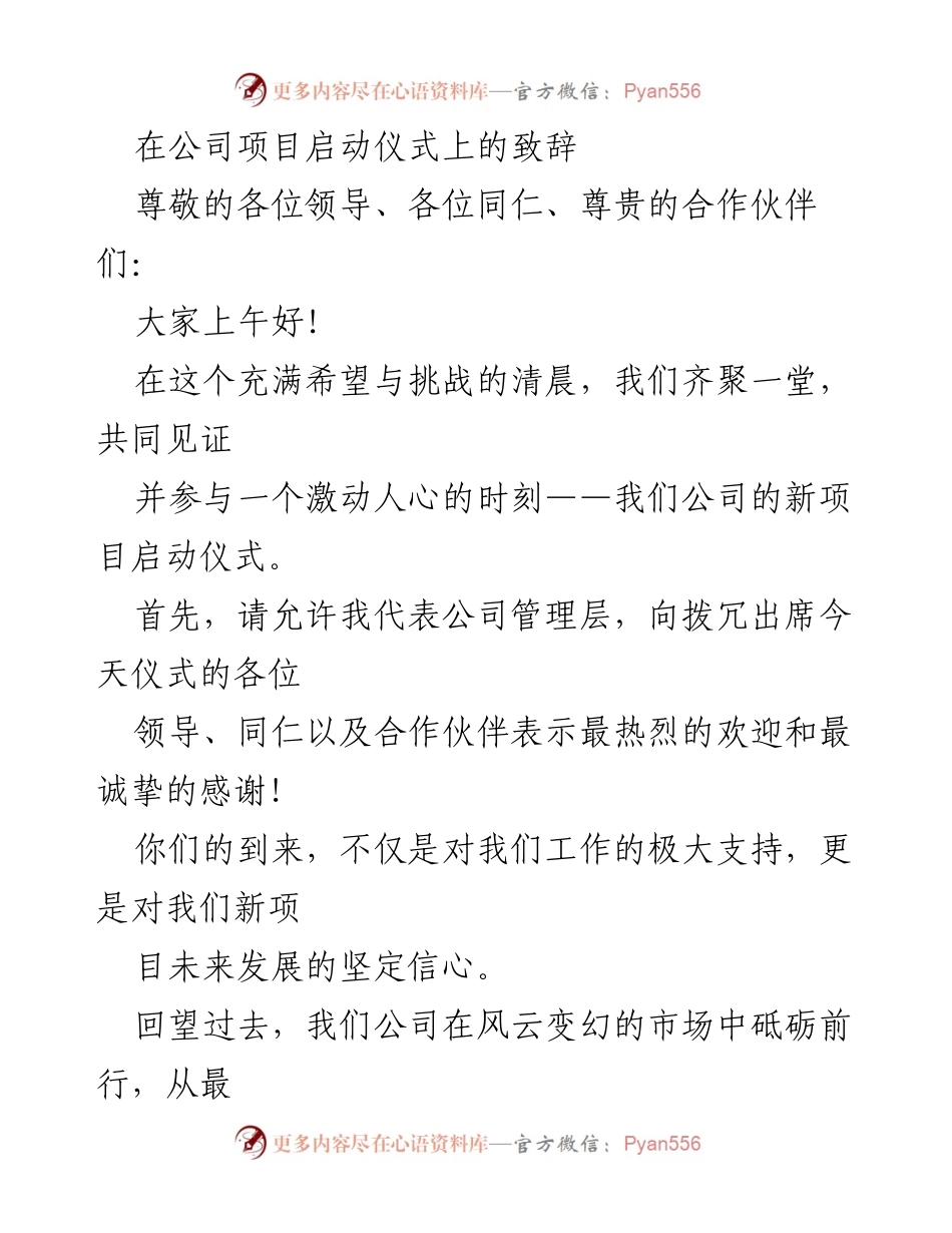 [发言] 项目启动仪式 - 启动新项目，共创美好未来.docx_第1页