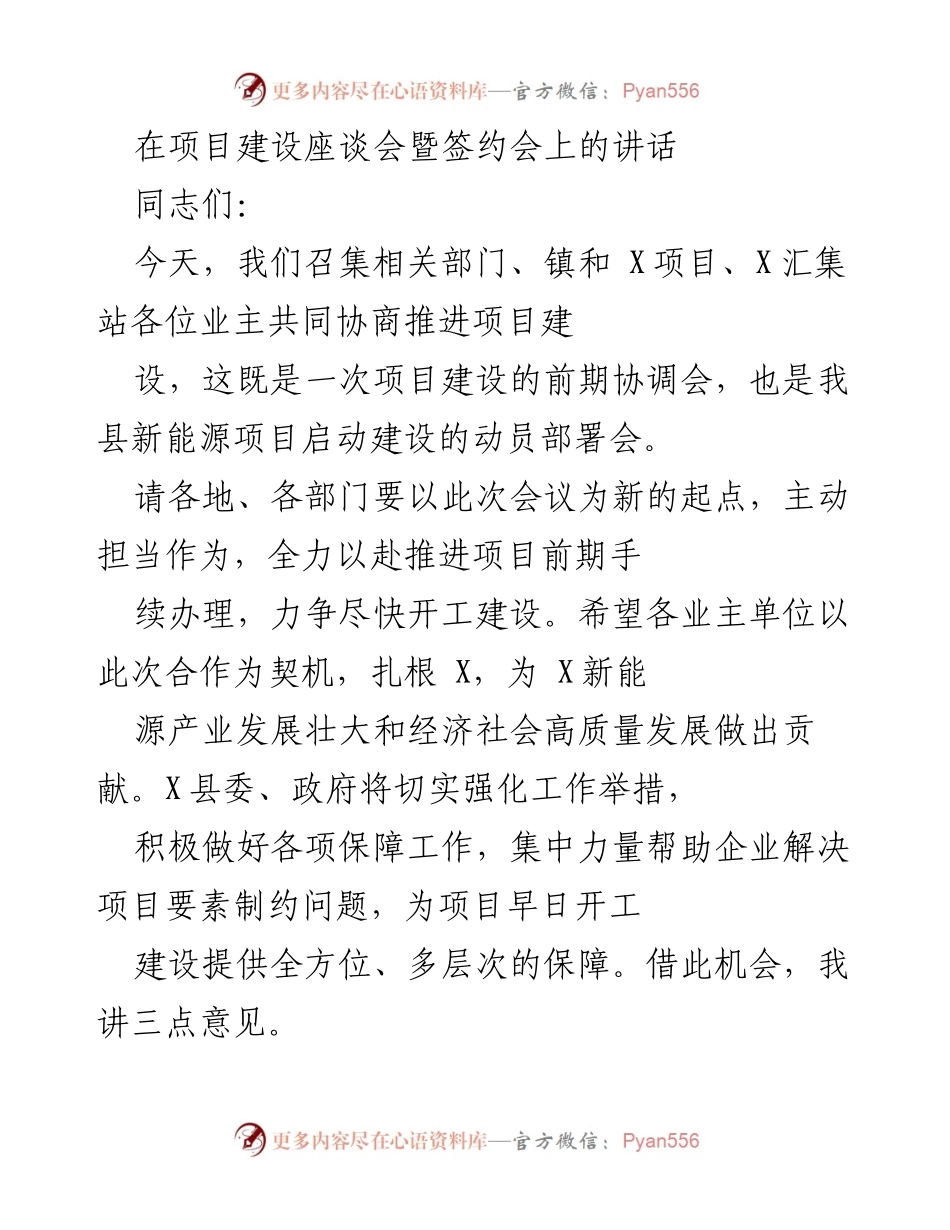 [发言] 项目建设座谈会暨签约会 - 加快推进新能源项目建设的信心与策略.docx_第1页