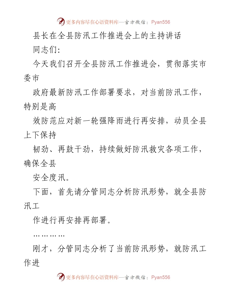 [发言] 防汛工作推进会 - 确保安全度汛，强化防汛工作落实.docx_第1页