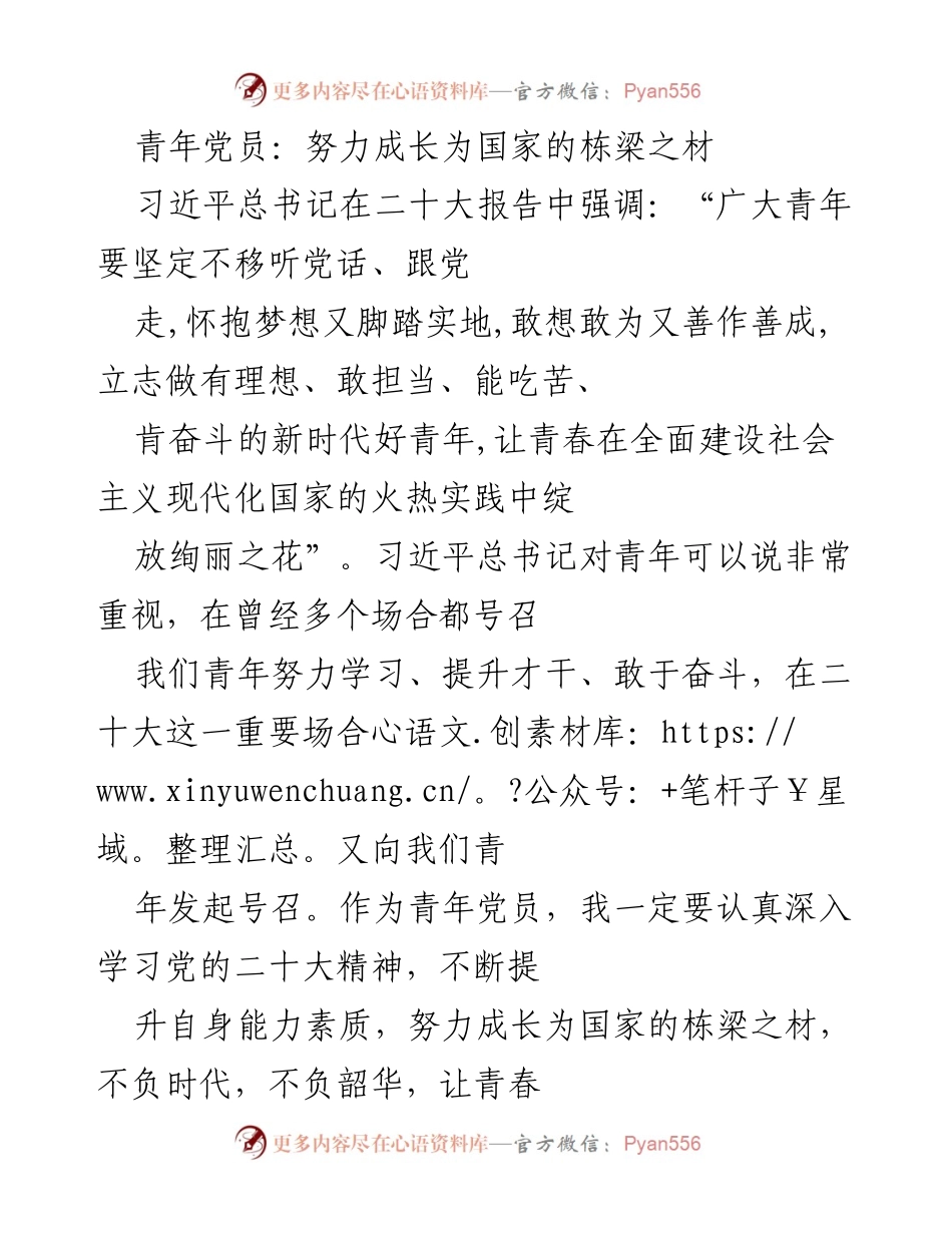[发言] 青年党员学习活动 - 青年党员的使命与担当：成长为国家的栋梁之材.docx_第1页