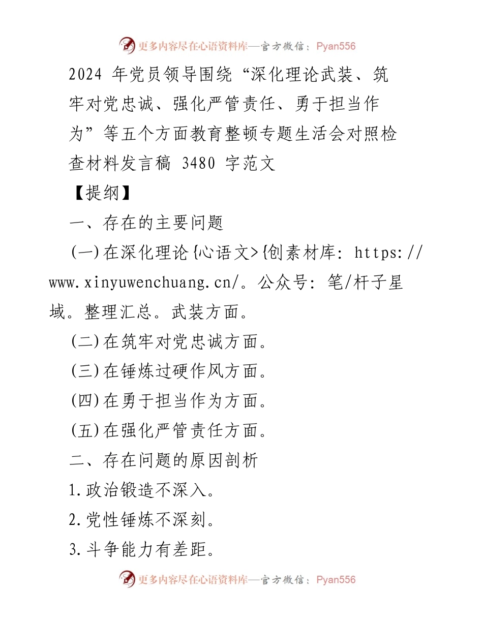 [发言稿] 党员领导教育整顿专题生活会 - 深化理论武装与责任担当的自我检视与反思.docx_第1页