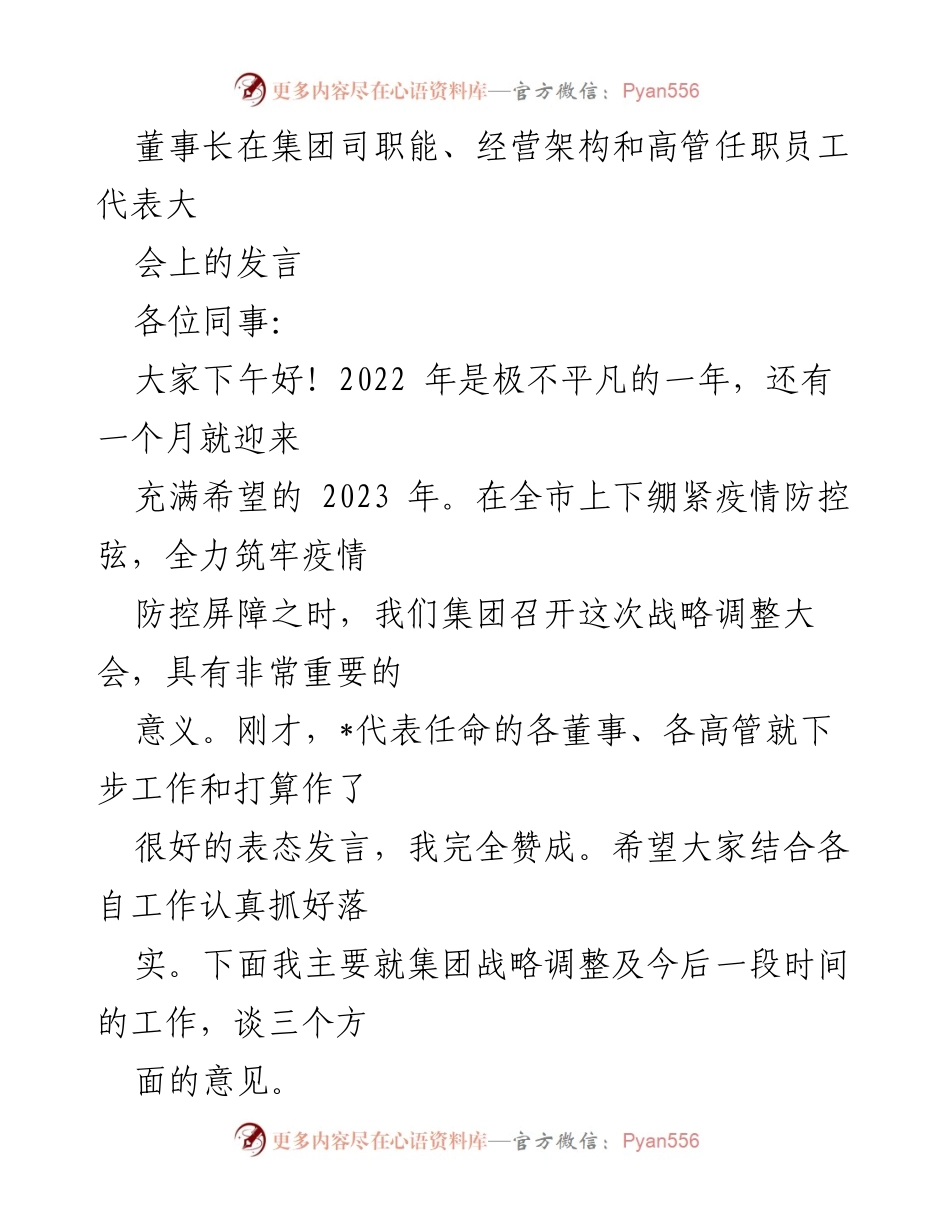 [发言] 集团战略调整大会 - 关于集团战略调整与高管任职的发言.docx_第1页