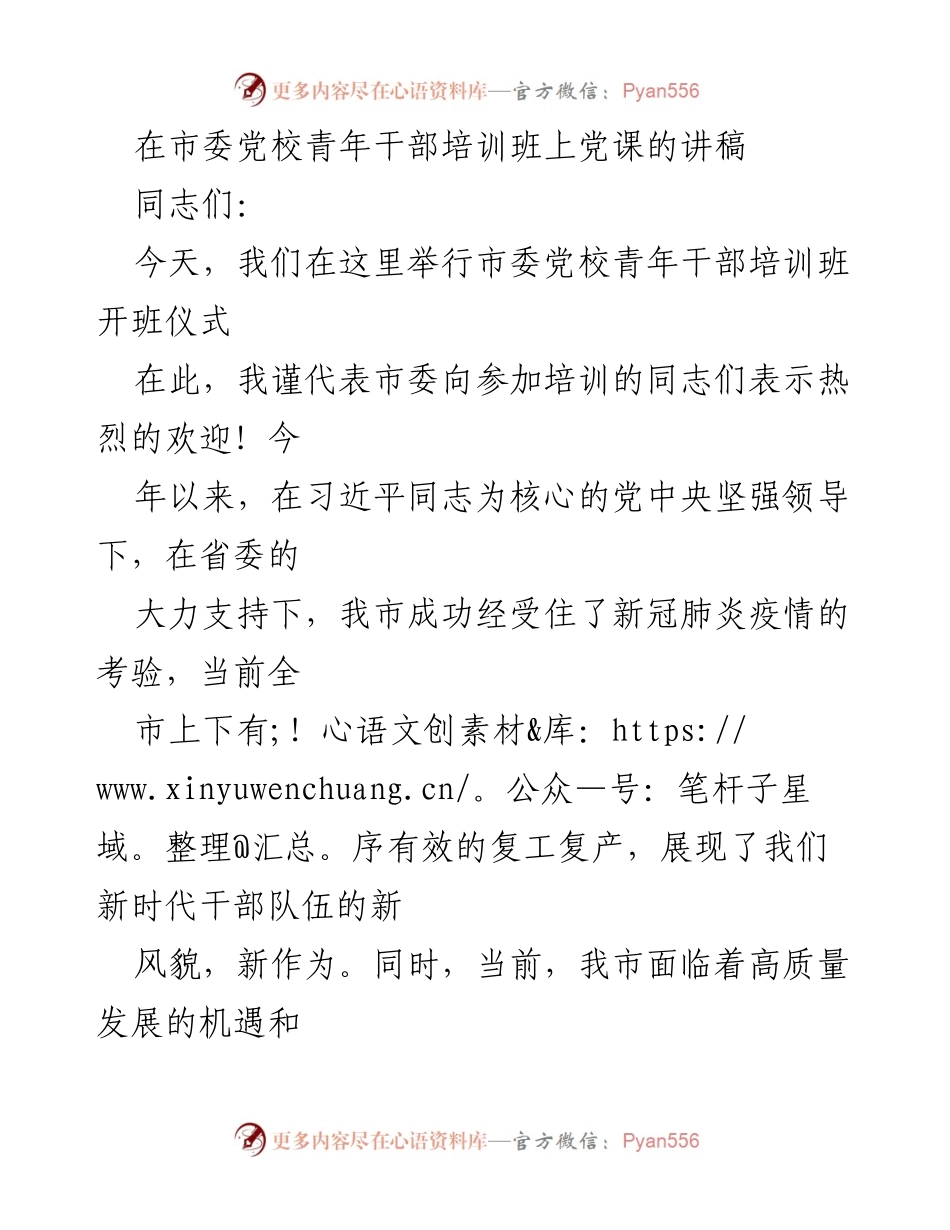 [发言] 青年干部培训班 - 提升新时代干部治理能力的重要性.docx_第1页
