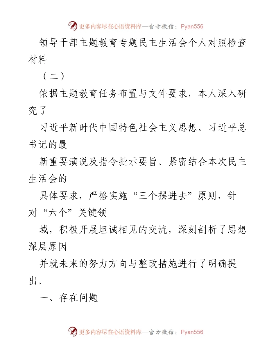 [发言] 领导干部主题教育专题民主生活会 - 深入剖析存在问题与整改措施.docx_第1页