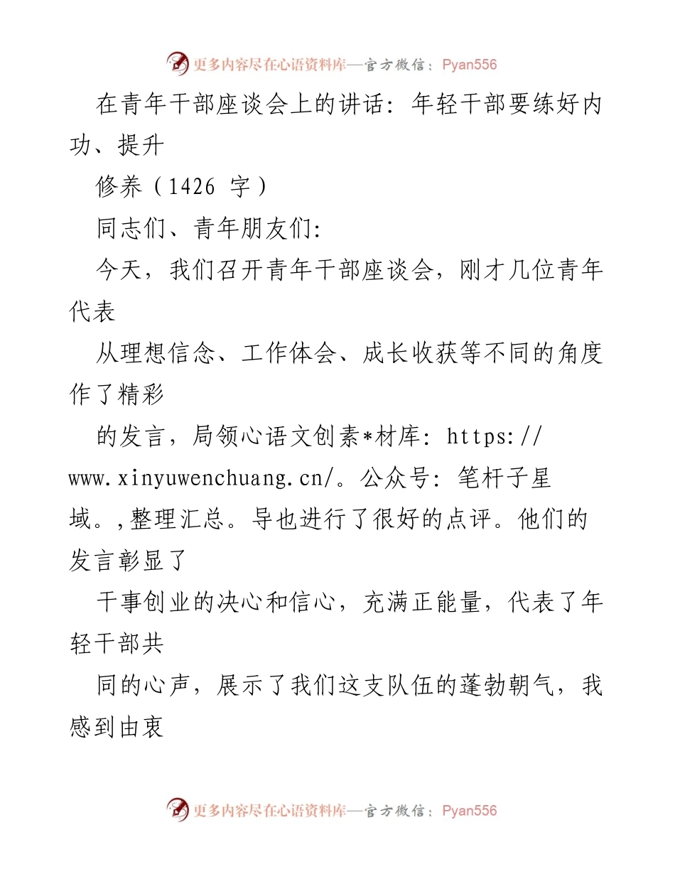 [发言] 青年干部座谈会 - 提升修养，练好内功：青年干部成长之道.docx_第1页