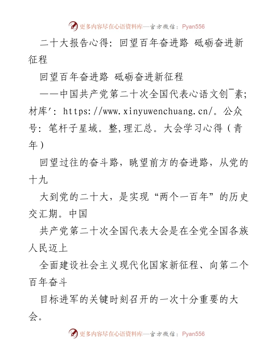 [学习心得] 政治学习 - 二十大精神的学习与青年使命.docx_第1页