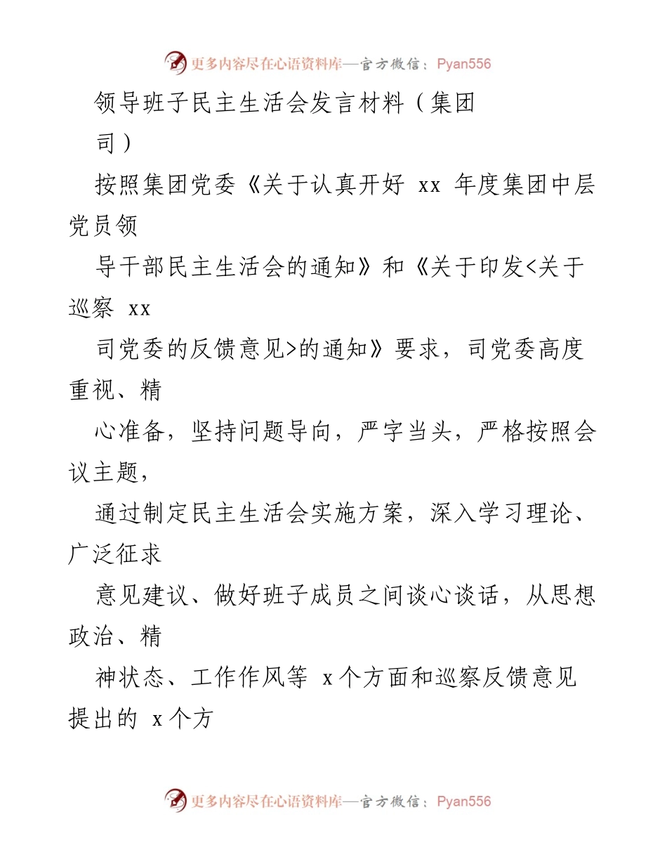 [发言] 领导班子民主生活会 - 领导班子对照检查及整改措施总结_1.docx_第1页