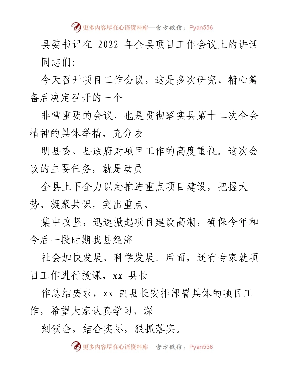 [发言] 项目工作会议 - 加快项目建设，推动经济发展.docx_第1页