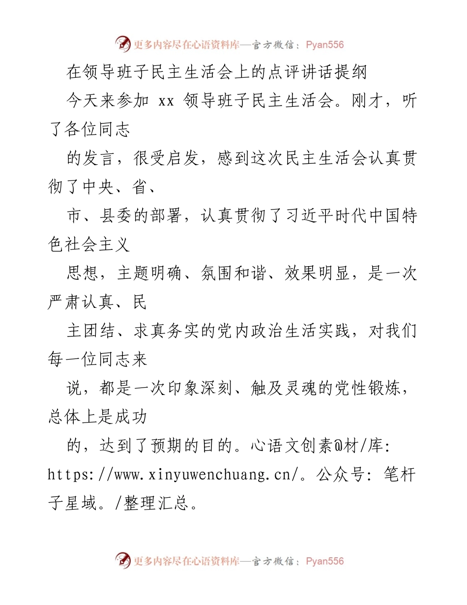 [发言] 领导班子民主生活会 - 成功的民主生活会点评与整改措施.docx_第1页