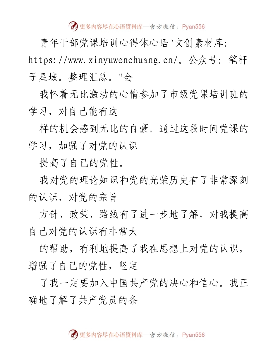 [发言] 青年干部党课培训 - 青年干部的党性提升与理论学习体会_1.docx_第1页