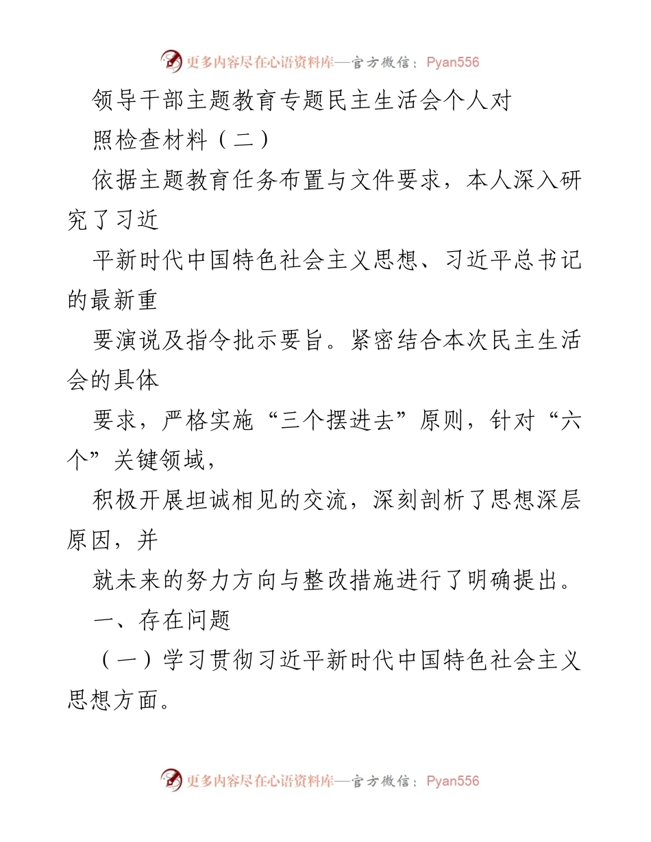 [发言] 领导干部主题教育专题民主生活会 - 深化学习与整改，提升政治能力.docx_第1页