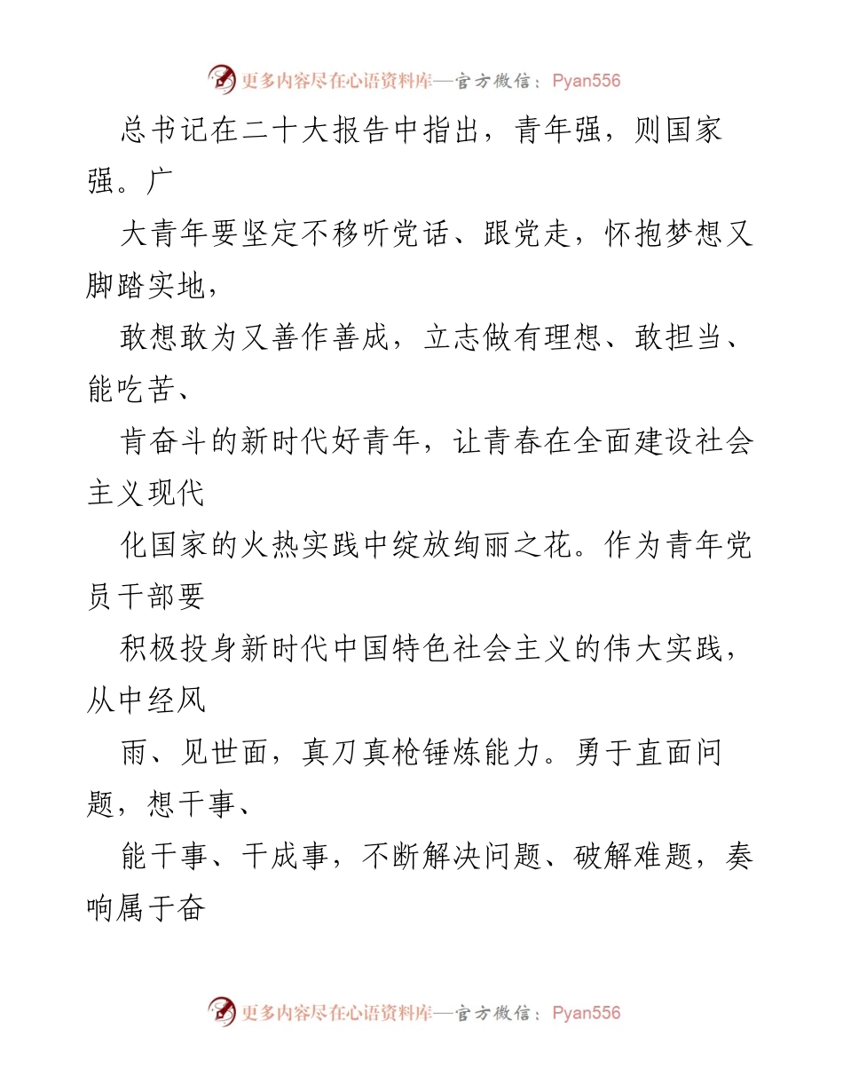 [发言] 青年党员干部大会 - 青年担当与实干：谱写新时代奋斗之歌.docx_第1页