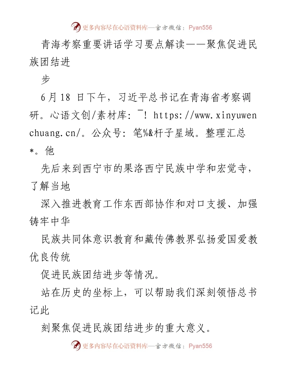 [发言] 青海考察 - 深化民族团结与共同体意识的重要性解读.docx_第1页