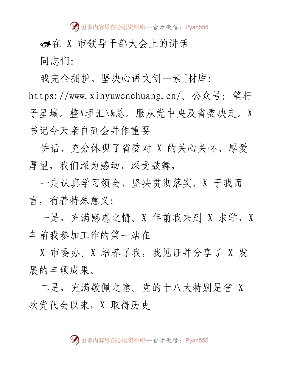 [发言] 领导干部大会 - 深化责任担当，推动X市高质量发展.docx_第1页