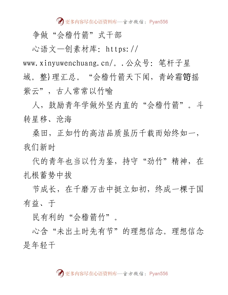 [发言] 青年干部培训 - 争做“会稽竹箭”式干部的理想与担当.docx_第1页