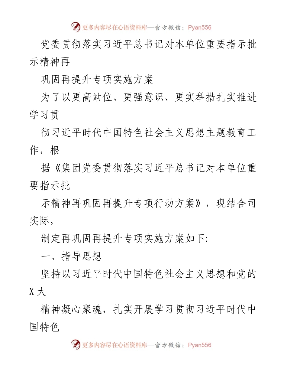 [实施方案] 党委会议 - 贯彻落实习近平总书记重要指示精神专项实施方案.docx_第1页