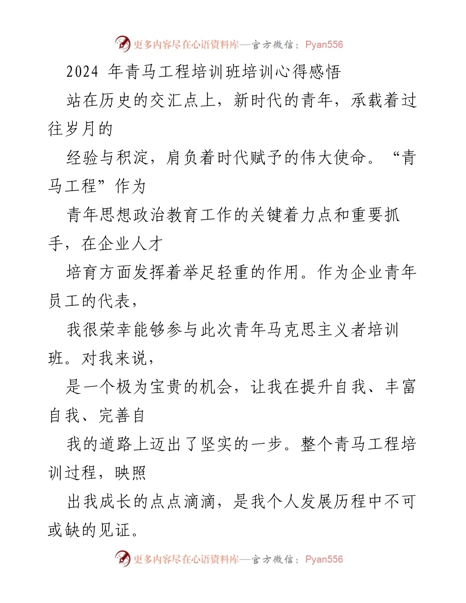 [发言] 青年马克思主义者培训班 - 青年使命与责任：青马工程培训心得分享.docx_第1页