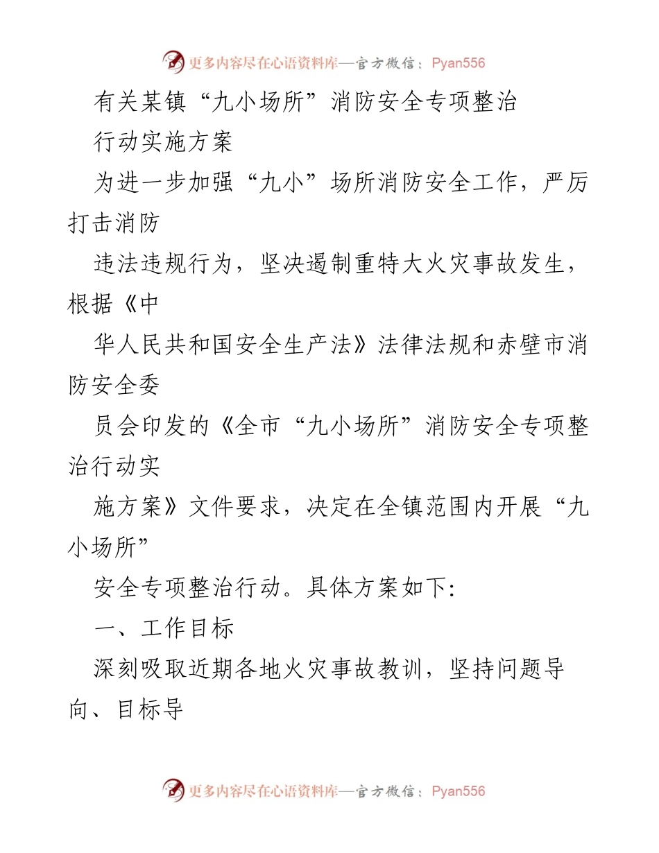 [实施方案] 消防安全整治 - 某镇“九小场所”消防安全专项整治行动实施方案.docx_第1页