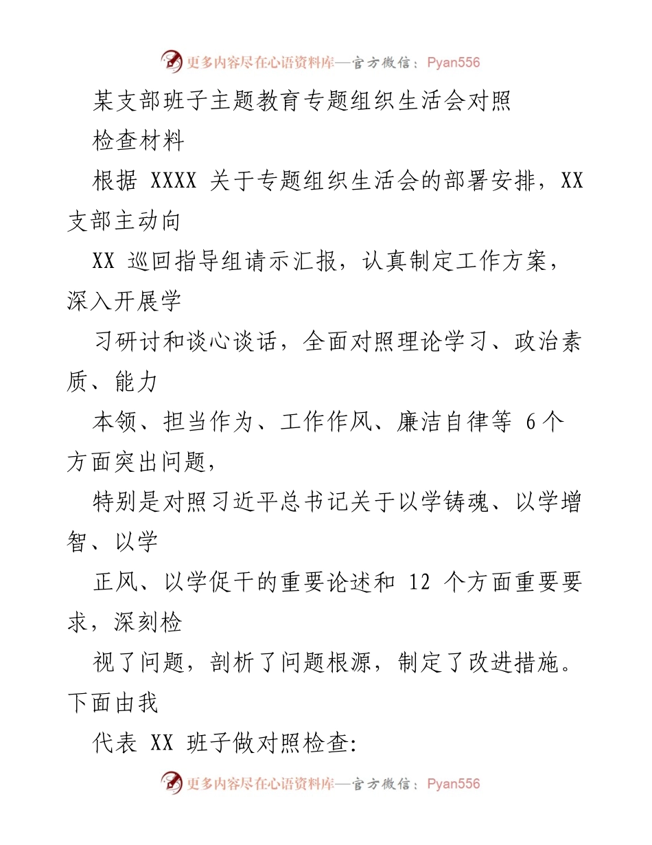 [对照检查材料] 主题教育专题组织生活会 - 深入检视问题，强化整改措施.docx_第1页