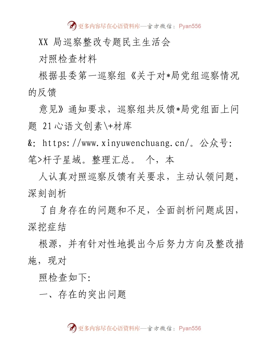 [对照检查材料] 专题民主生活会 - 巡察整改问题深度剖析与整改措施.docx_第1页