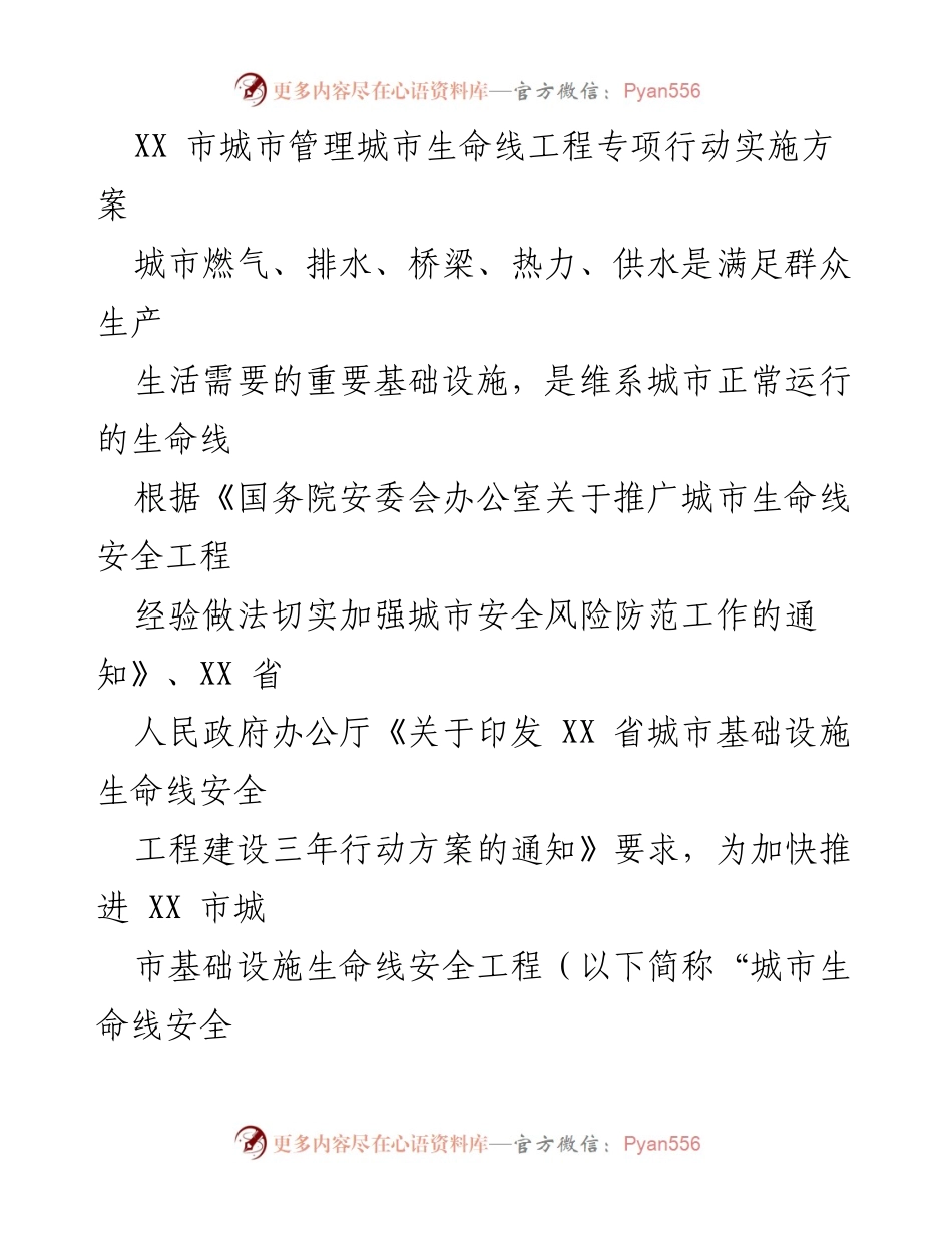 [实施方案] 城市管理 - XX市城市生命线工程专项行动实施方案.docx_第1页