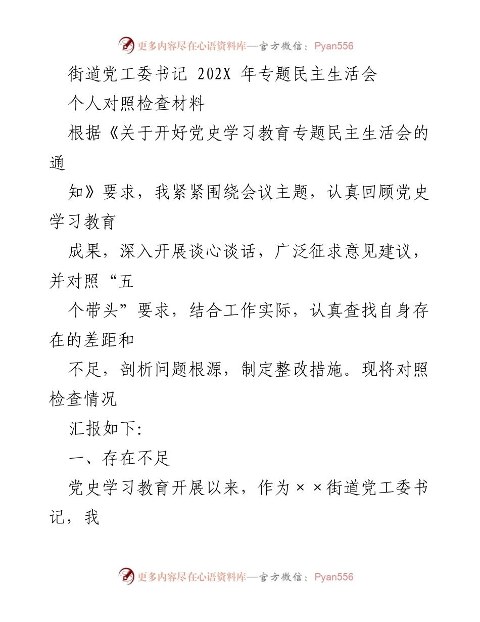 [对照检查材料] 专题民主生活会 - 党工委书记个人对照检查报告.docx_第1页