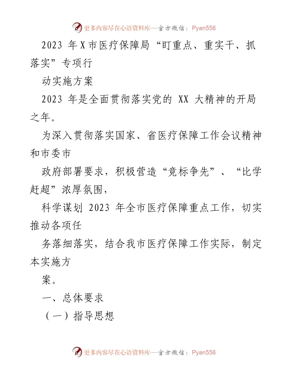 [实施方案] 医疗保障工作会议 - 2023年X市医疗保障局专项行动实施方案.docx_第1页