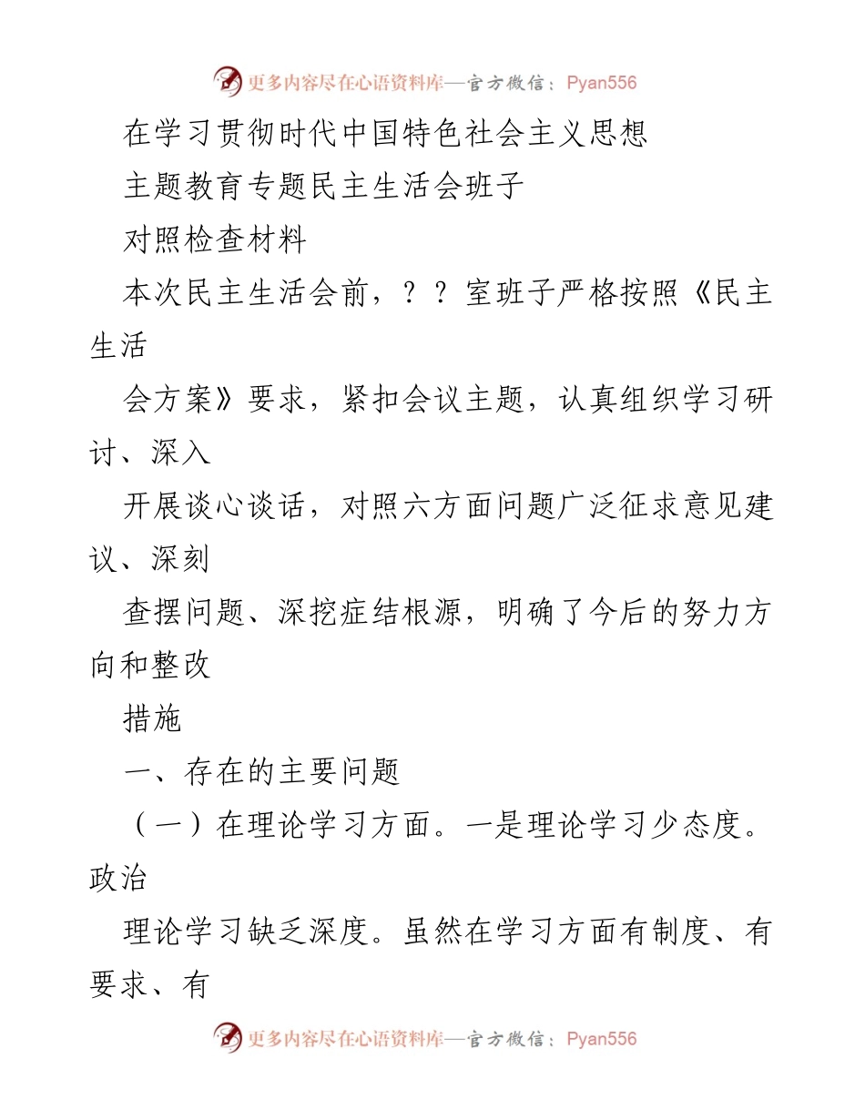 [对照检查材料] 主题教育专题民主生活会 - 班子对照检查：问题剖析与整改方向.docx_第1页