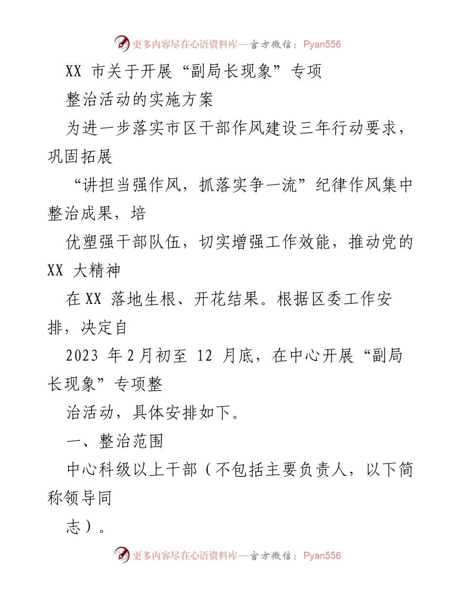 [实施方案] 整治活动 - XX市“副局长现象”专项整治活动实施方案.docx_第1页