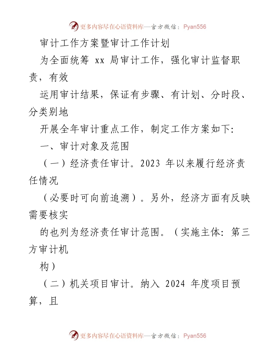 [审计工作方案] 审计工作会议 - 2024年度审计工作方案及计划.docx_第1页