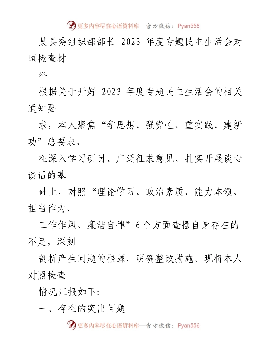 [对照检查] 2023年度专题民主生活会 - 深刻剖析与整改措施报告.docx_第1页