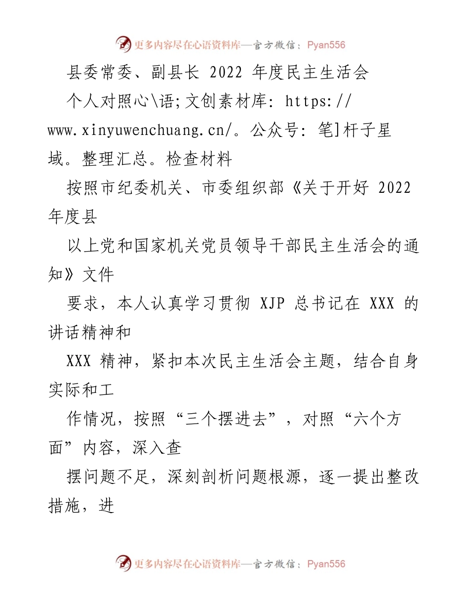 [对照检查材料] 2022年度民主生活会 - 深入查摆问题与整改措施.docx_第1页