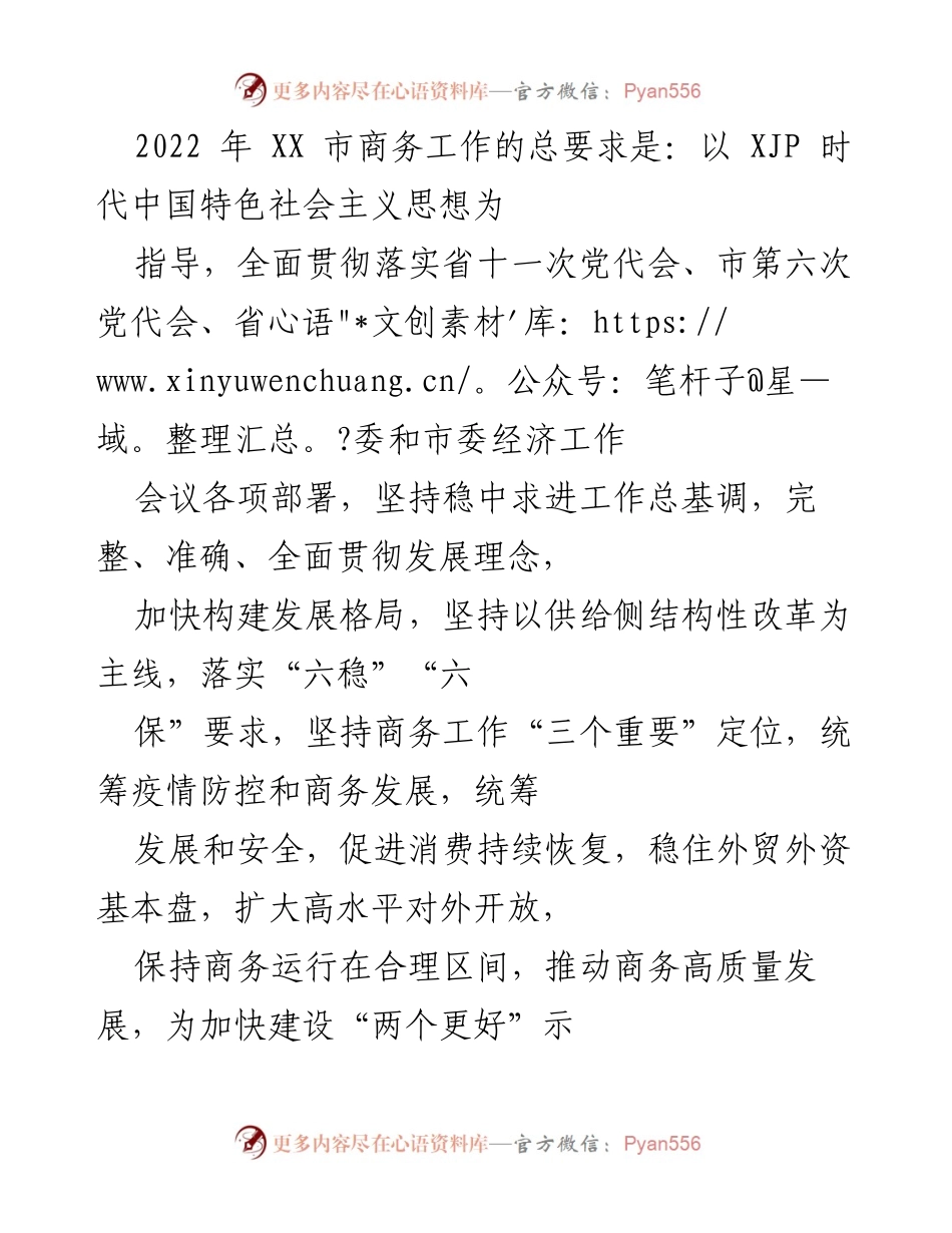 [工作总结] 2022年XX市商务工作 - 2022年XX市商务工作总结与发展战略规划.docx_第1页