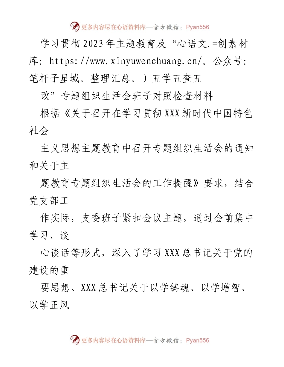 [对照检查材料] 专题组织生活会 - 深入检视与整改：2023年主题教育组织生活会对照检查报告.docx_第1页