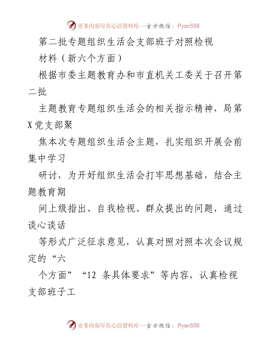 [对照检查] 组织生活会 - 第二批专题组织生活会支部班子对照检视材料分析.docx_第1页
