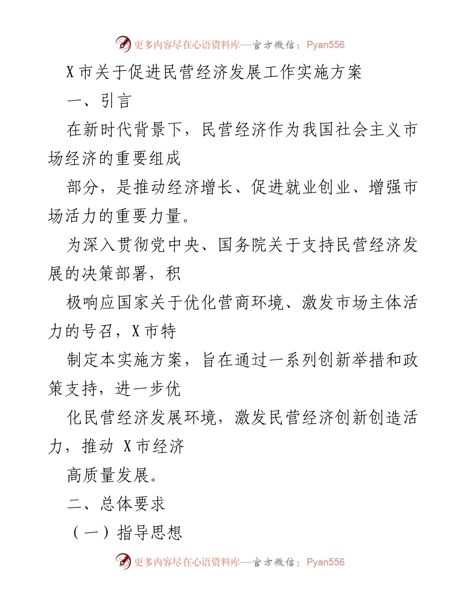 [实施方案] 政策制定 - X市民营经济发展促进方案.docx_第1页