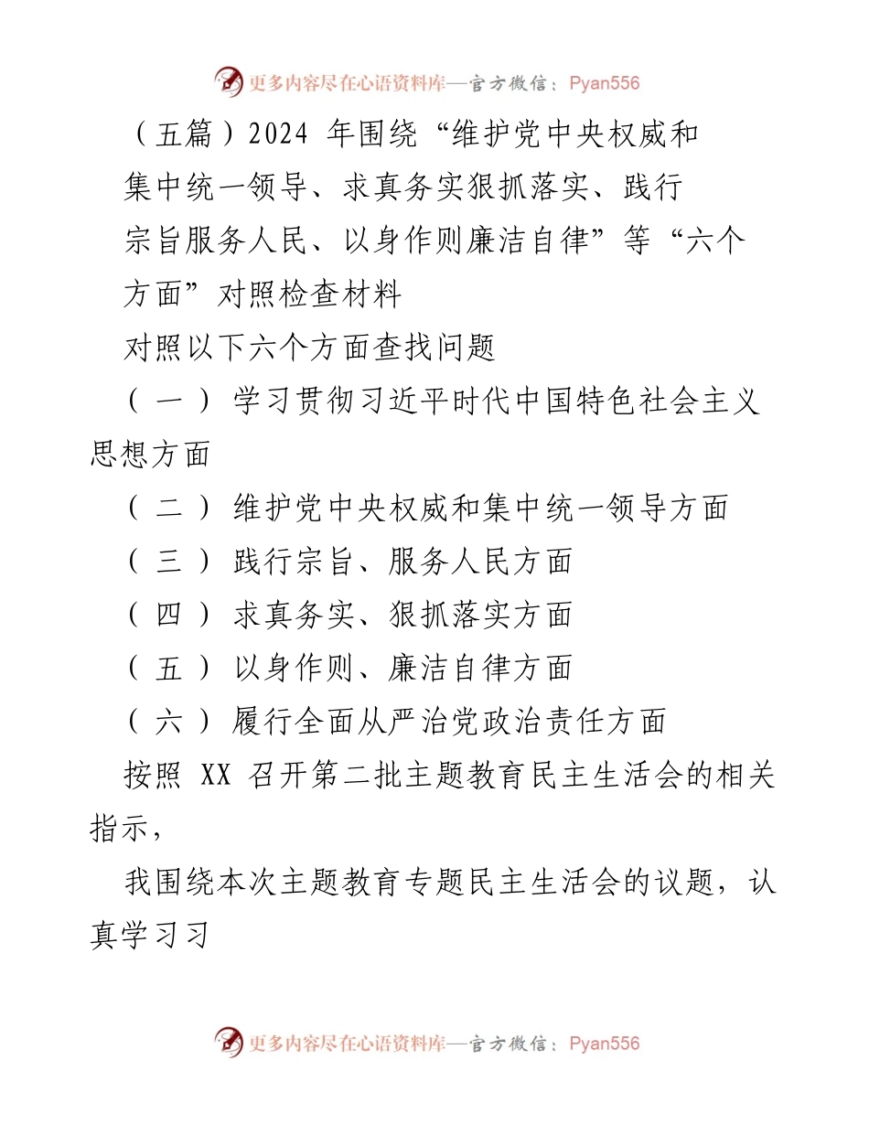 [对照检查报告] 主题教育民主生活会 - 深入对照检查六个方面存在的问题与整改措施.docx_第1页