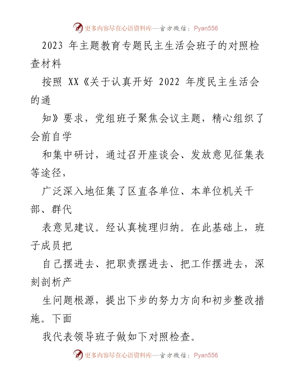 [对照检查材料] 主题教育专题民主生活会 - 班子对照检查及整改措施分析.docx_第1页