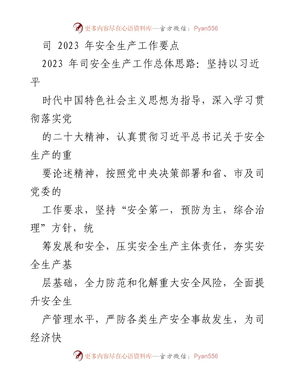 [工作总结] 2023年司安全生产工作 - 2023年安全生产工作要点及实施方案.docx_第1页