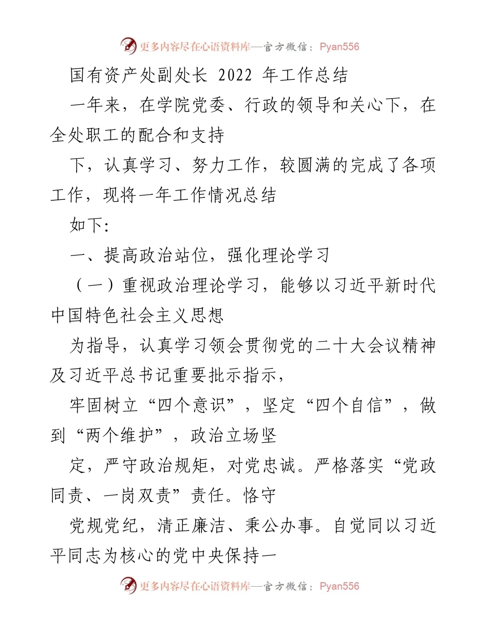 [工作总结] 2022年国有资产处工作总结 - 2022年国有资产处副处长工作总结报告.docx_第1页