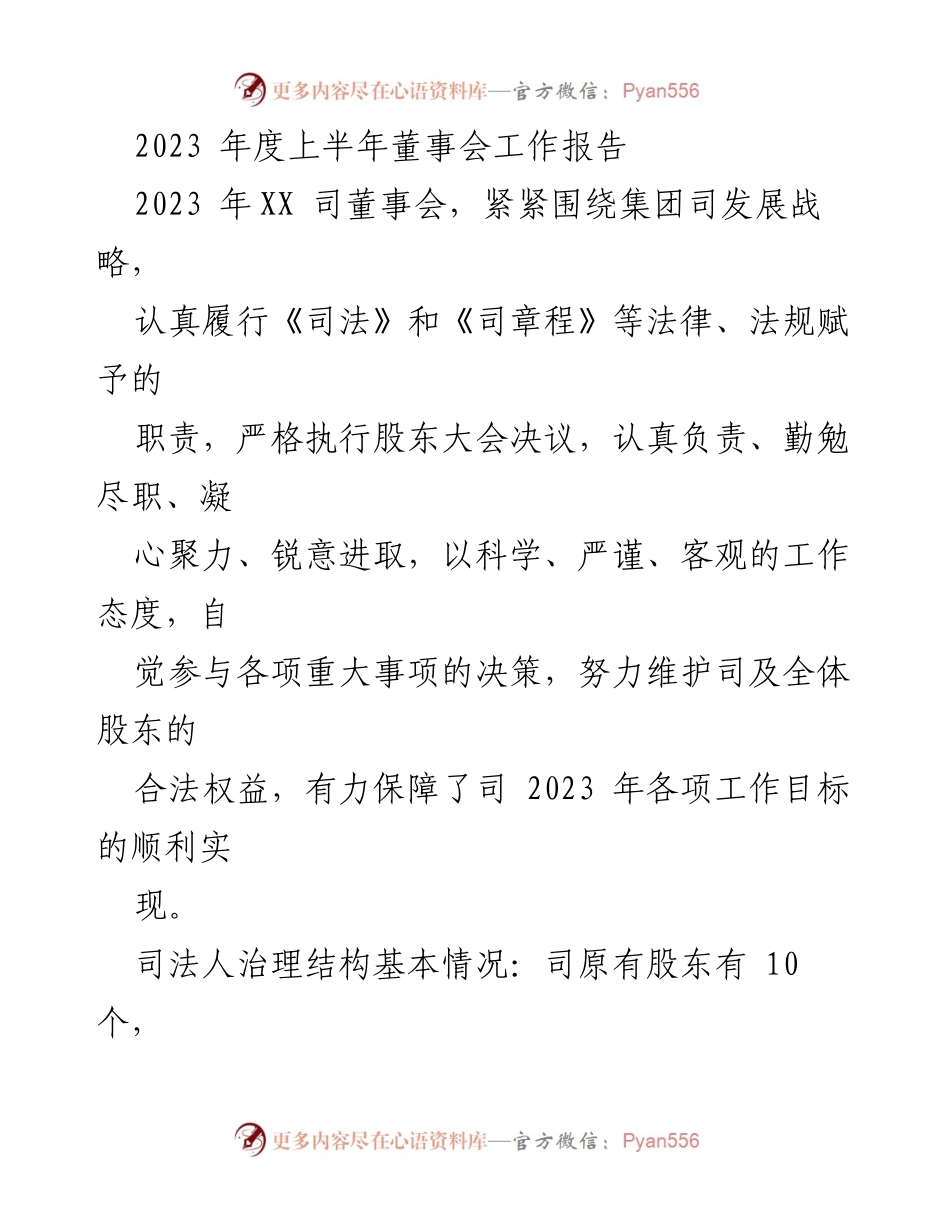 [工作总结] 2023年上半年董事会工作 - 2023年上半年董事会工作报告及治理结构优化总结.docx_第1页