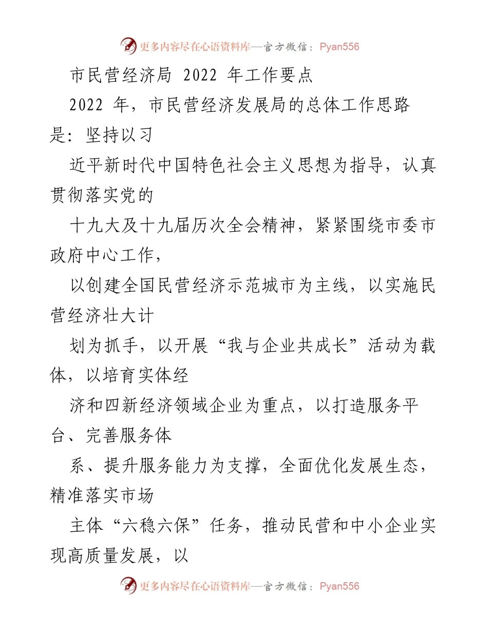 [工作总结] 2022年市民营经济局工作 - 市民营经济局2022年工作要点及发展规划.docx_第1页