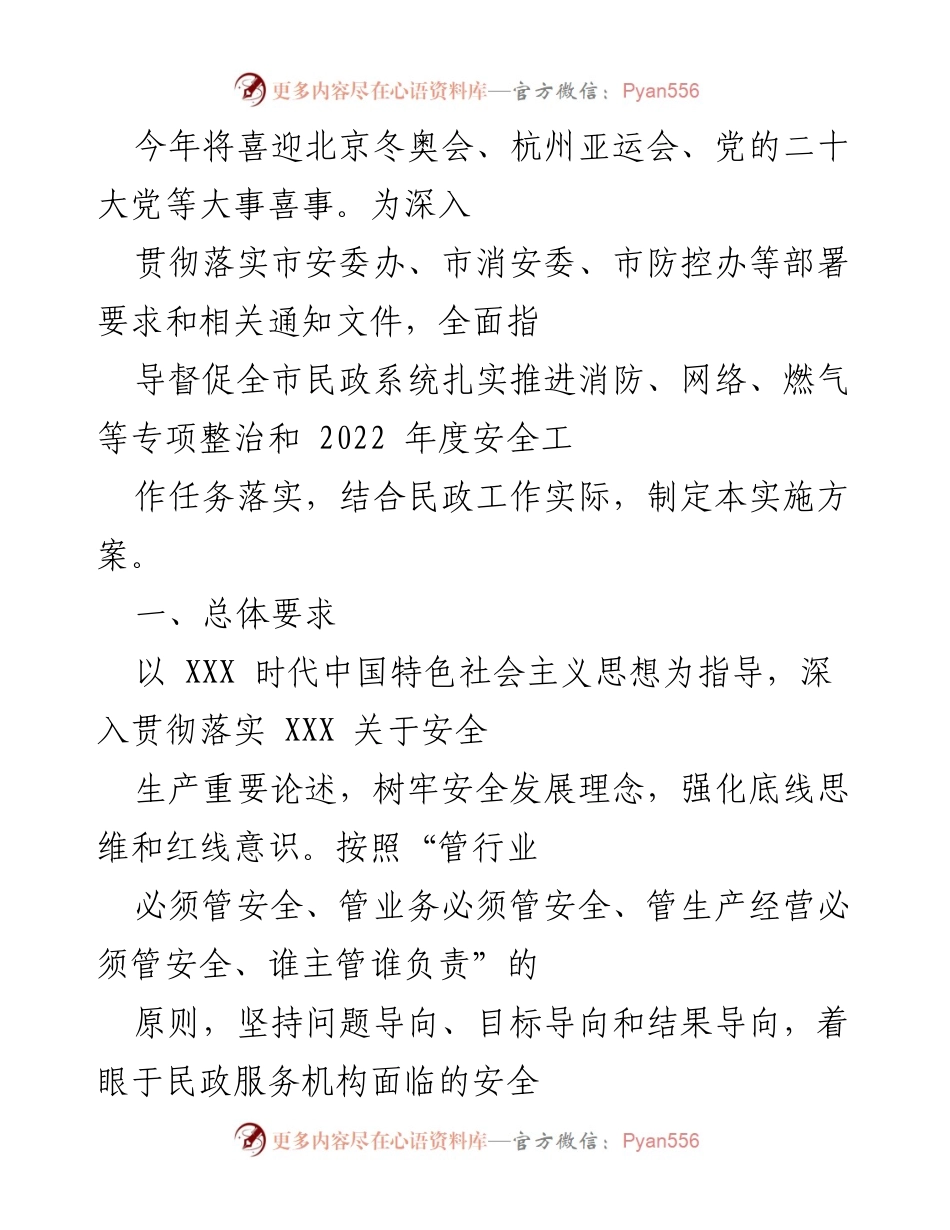 [实施方案] 安全工作会议 - 民政系统安全生产专项整治实施方案.docx_第1页