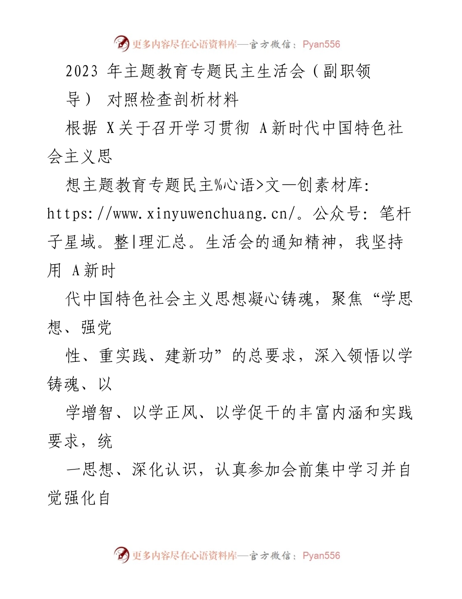 [对照检查发言] 主题教育专题民主生活会 - 深入剖析自身问题，提升理论学习和实践能力.docx_第1页