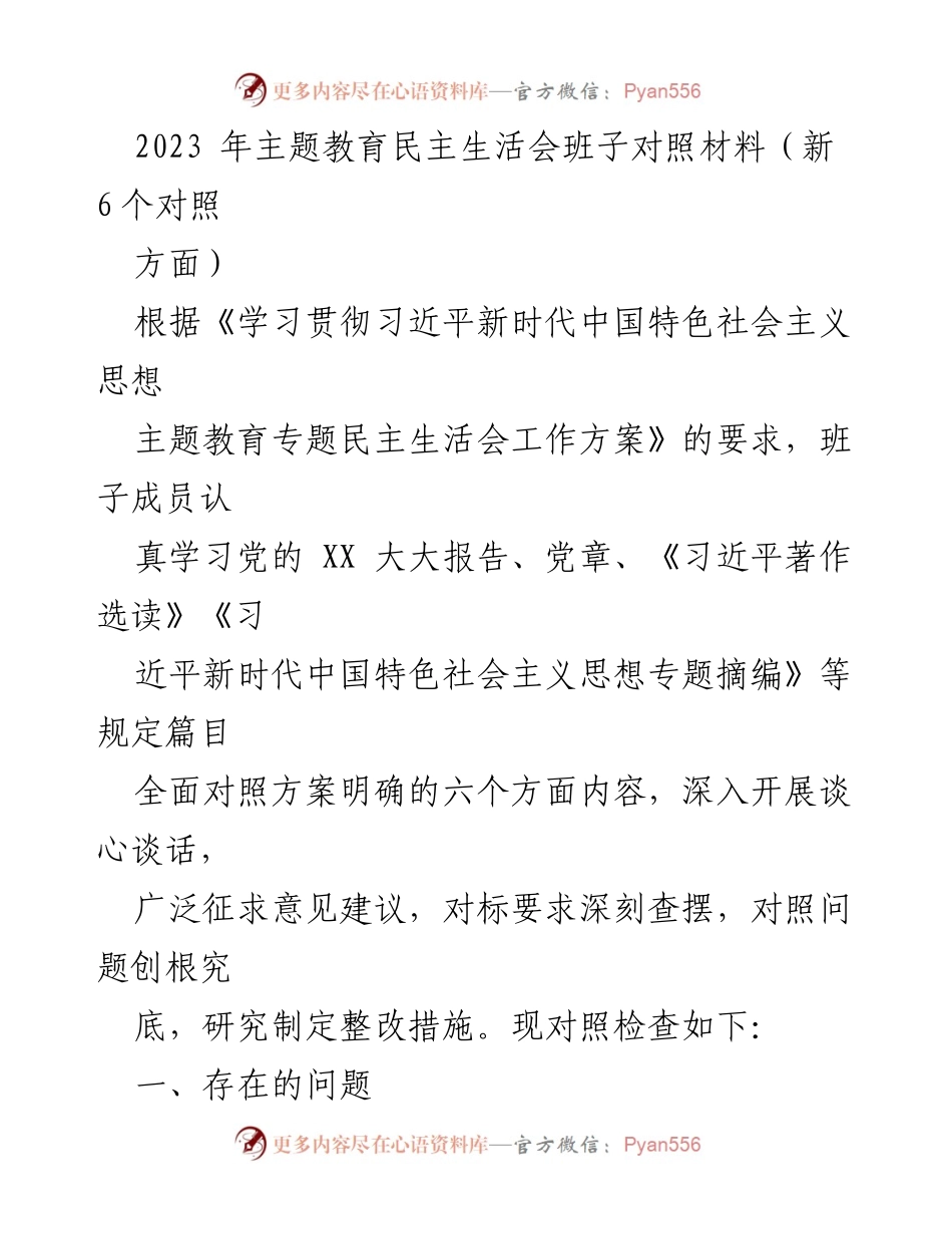 [对照检查] 主题教育民主生活会 - 班子对照材料及整改措施分析.docx_第1页