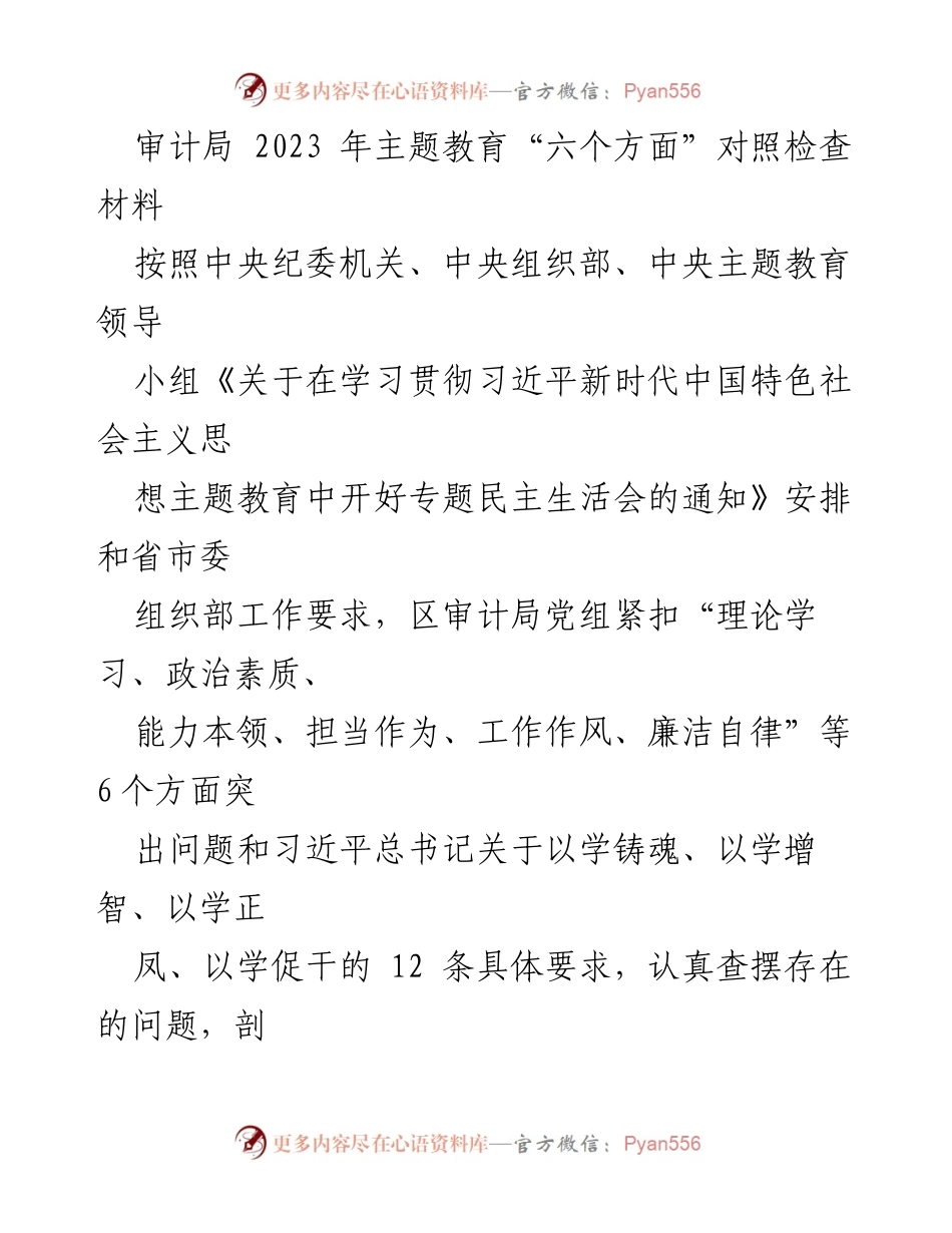 [对照检查材料] 审计局主题教育 - 2023年审计局党组主题教育对照检查报告.docx_第1页
