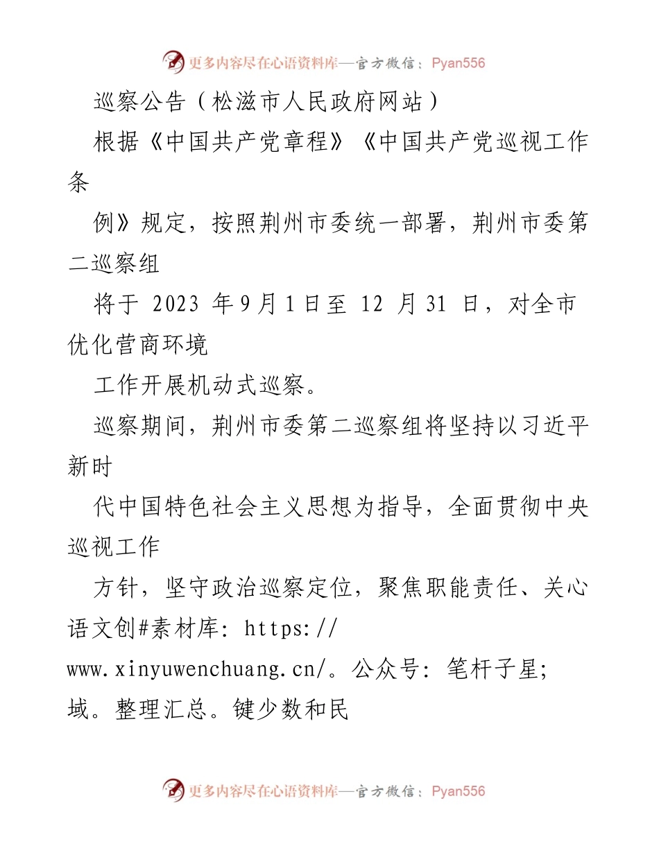 [巡察公告] 政府工作 - 荆州市优化营商环境巡察公告.docx_第1页